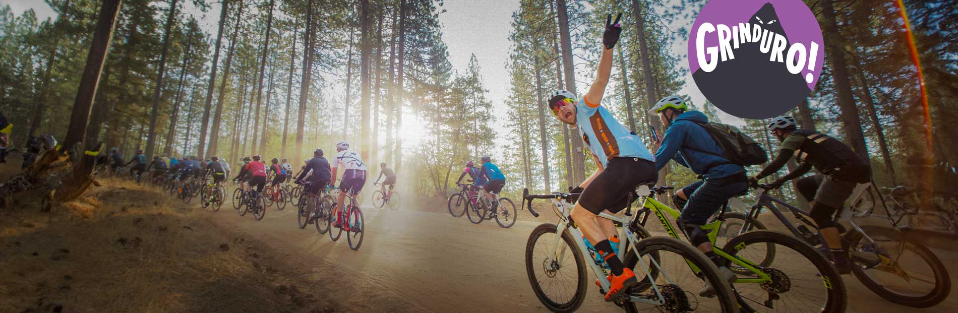 Happy gravel racers in the forest