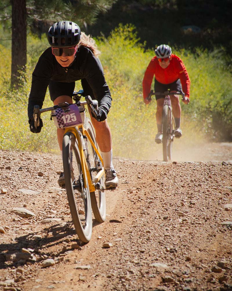 Grinduro gravel bike racers on a timed downhill