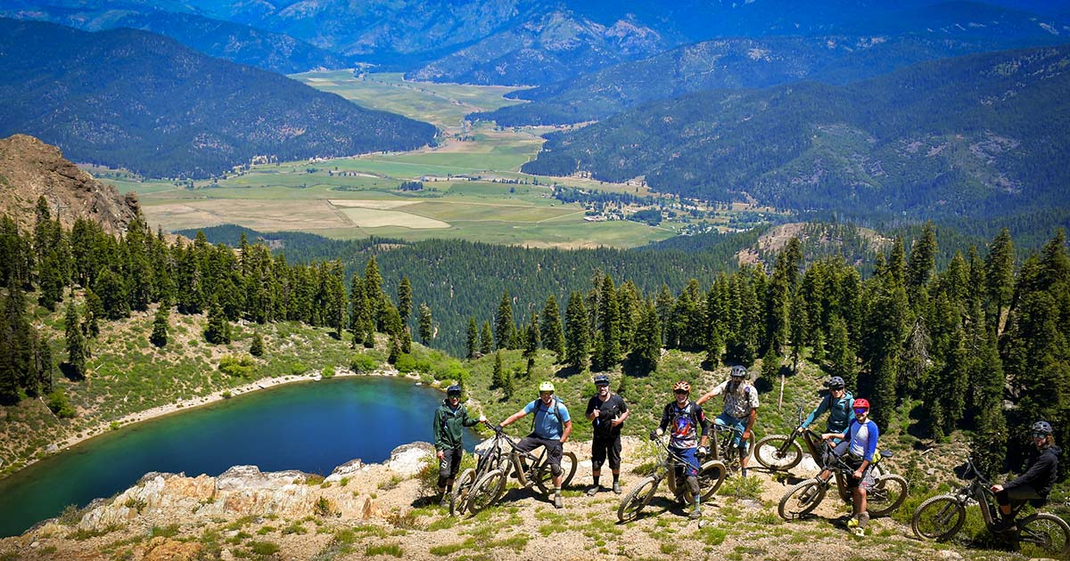 Mountain bikers on top of Mt. Hough with Indian Valley below