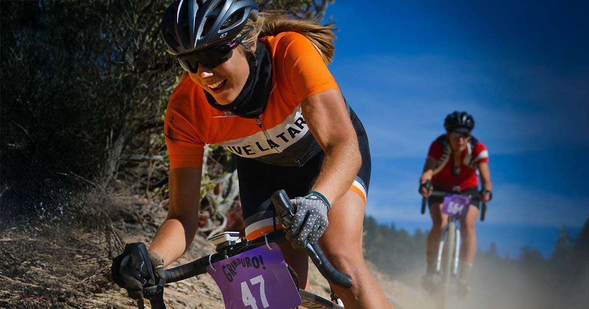 Grinduro gravel bike racers on a timed downhill